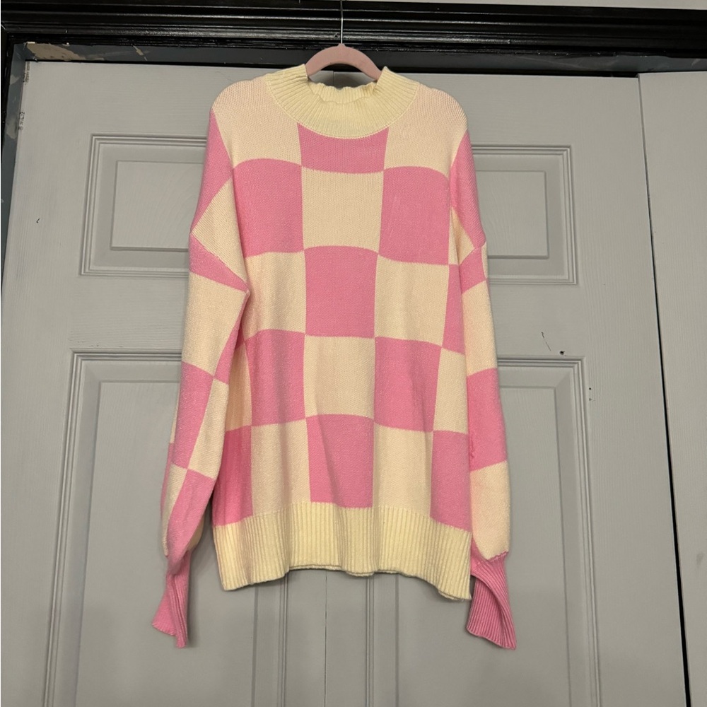 Pink & White Checkered Sweater